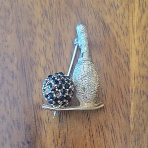 Vintage Dodd Gold and Black Bowling Pin Brooch